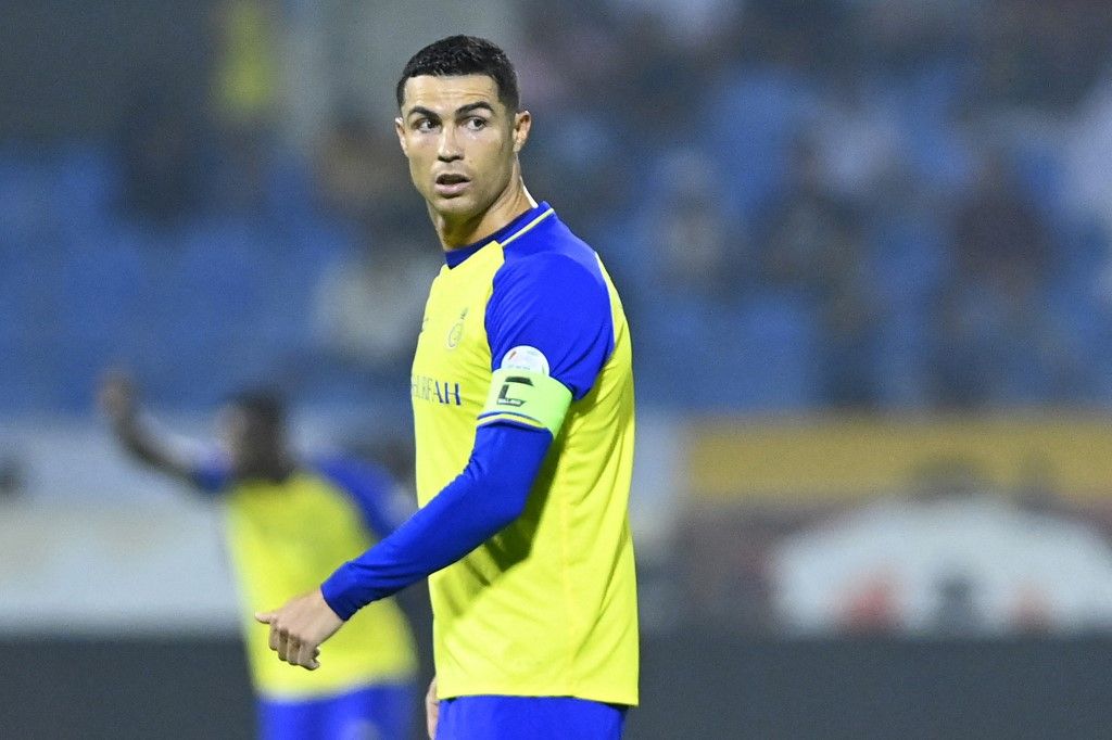 Nassr's Portuguese forward Cristiano Ronaldo looks on during the Saudi Pro League football match between Al-Nassr and Al-Ettifaq at the Prince Mohammed Bin Fahd Stadium in Dammam on May 27, 2023. (Photo by AFP)