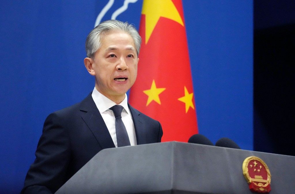 Wang Wenbin speaks in Beijing, China
Wang Wenbin, deputy director of the information department of the Ministry of foreign affairs, attends a press conference to speaks about Ukraine, Russia and United States in Beijing, China on February 21, 2023.( The Yomiuri Shimbun ) (Photo by Ichiro Ohara / Yomiuri / The Yomiuri Shimbun via AFP)