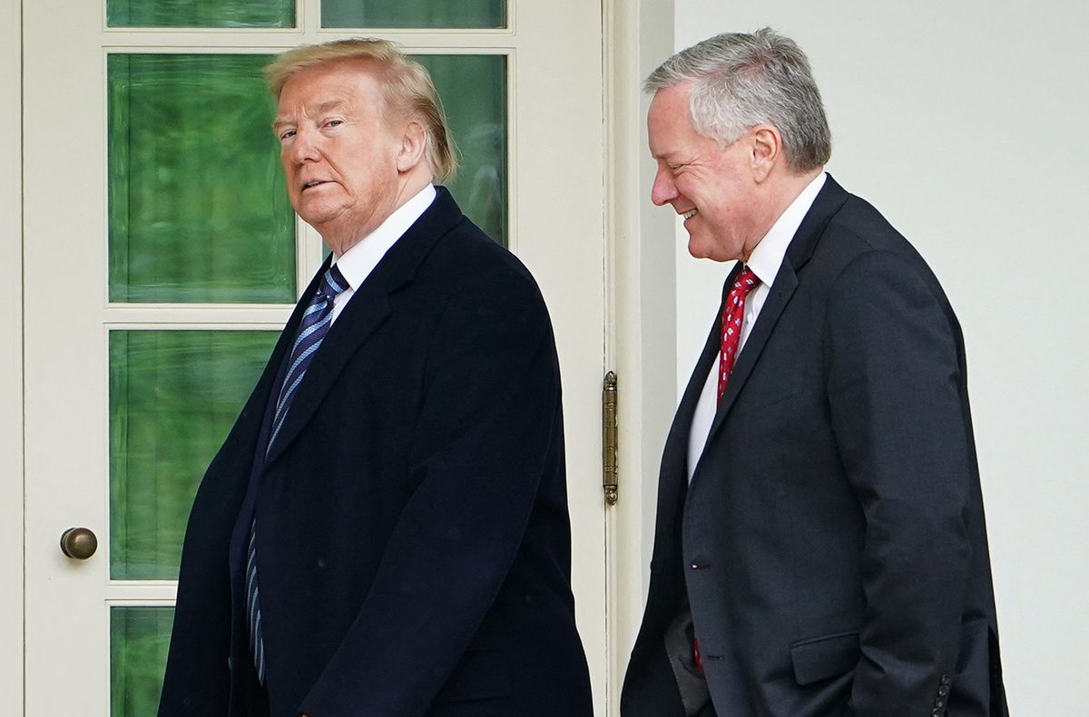 Trump indicted over 2020 election interference in Georgia
(FILES) US President Donald Trump walks with Chief of Staff Mark Meadows after returning to the White House from an event at the WWII memorial in Washington, DC, on May 8, 2020. Donald Trump was indicted August 14, 2023 on charges of racketeering and a string of election crimes after a sprawling two-year probe into his efforts to overturn his 2020 defeat to Joe Biden in the US state of Georgia, according to a court filing.The indictment named a number of co-defendants including Trump's former personal lawyer Rudy Giuliani, who pressured local legislators over the result after the election, and Trump's White House chief of staff, Mark Meadows. (Photo by MANDEL NGAN / AFP)