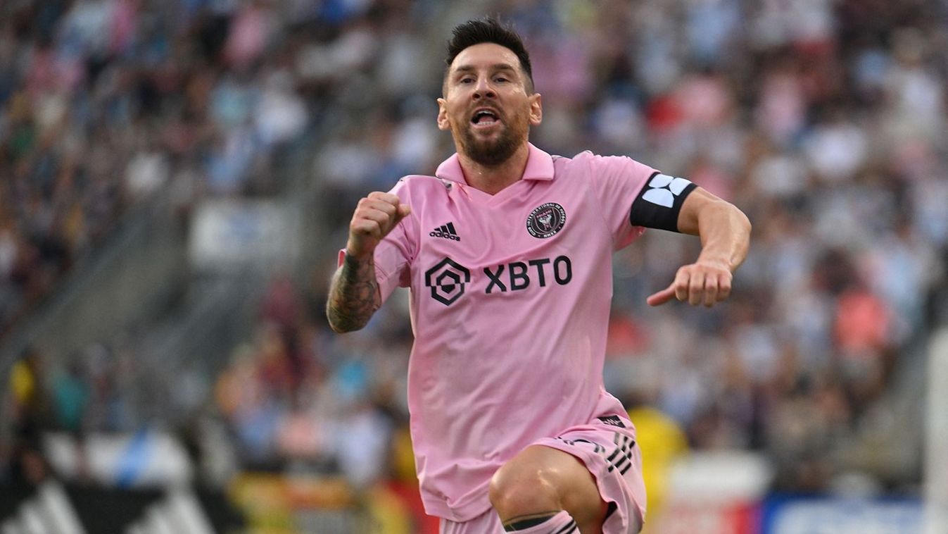 Inter Miami's Argentine forward #10 Lionel Messi celebrates scoring during the CONCACAF Leagues Cup semifinal football match between Inter Miami and Philadelphia Union at Subaru Park Stadium in Chester, Pennsylvania, on August 15, 2023. (Photo by ANGELA WEISS / AFP)