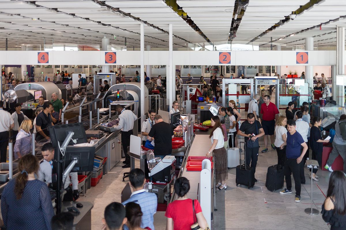 Paris/,France,-,June,30,2019:,International,Airport,In,France,
Paris/ France - June 30 2019:  international airport in France, Paris Charles de Gaulle Airport , CDG, Roissy. customs clearance zone. a crowd of people traveling.