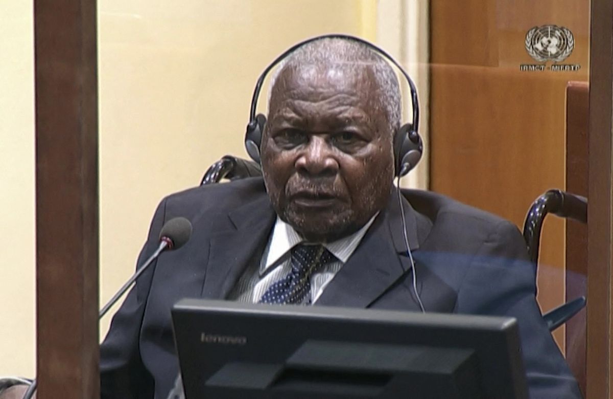 This screengrab taken from handout video footage released by The Mechanism for International Criminal Tribunals (MICT) on September 29, 2022, shows Felicien Kabuga, an alleged financier of the 1994 genocide in Rwanda, at a hearing in The Hague, on August 18, 2022, where he is facing charges of genocide and crimes against humanity. Rwandan tycoon Felicien Kabuga played a "substantial" role in the 1994 genocide that shocked the world, prosecutors said at the opening of his trial in The Hague. Once one of Rwanda's richest men, the 87-year-old Kabuga used his vast wealth to set up hate media that urged ethnic Hutus to kill rival Tutsi "snakes" and supplied the murderous Interahamwe militia with machetes, the prosecution said. (Photo by Handout / MICT / AFP) / RESTRICTED TO EDITORIAL USE - MANDATORY CREDIT "AFP PHOTO/MICT" - NO MARKETING NO ADVERTISING CAMPAIGNS - DISTRIBUTED AS A SERVICE TO CLIENTS