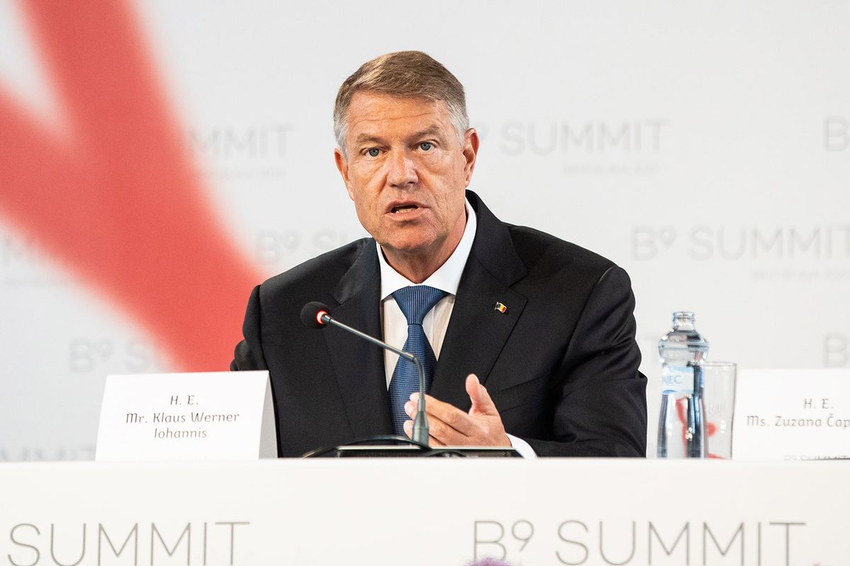 Bucharest Nine (B9) Summit in Bratislava
epa10676172 Romanian President Klaus Iohannis at the press conference after the summit of the Bucharest Nine, at the Bratislava Castle in Bratislava, Slovakia, 06 June 2023. The leaders of the Bucharest Nine have been meeting regularly since 2015 to align their positions ahead of NATO summits.  EPA/JAKUB GAVLAK epa10676172 Romanian President Klaus Iohannis at the press conference after the summit of the Bucharest Nine, at the Bratislava Castle in Bratislava, Slovakia, 06 June 2023. The leaders of the Bucharest Nine have been meeting regularly since 2015 to align their positions ahead of NATO summits.  EPA/JAKUB GAVLAK