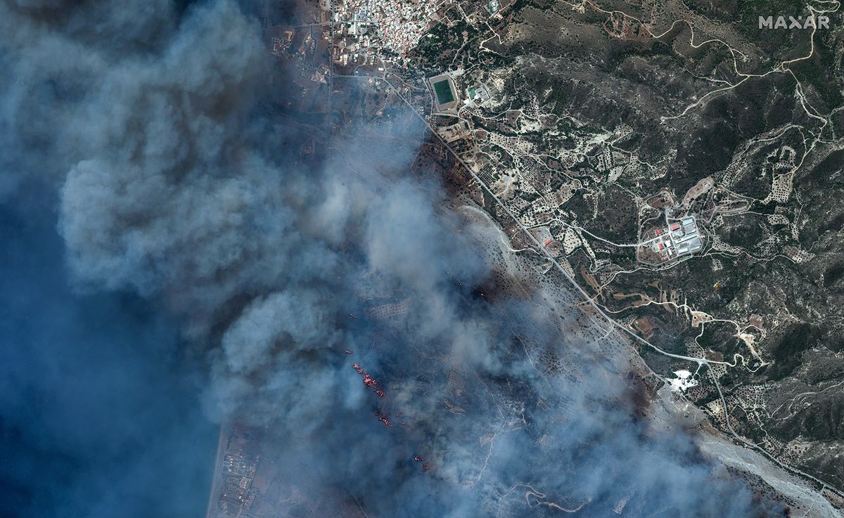 Satellite imagery of wildfires on Rhodes