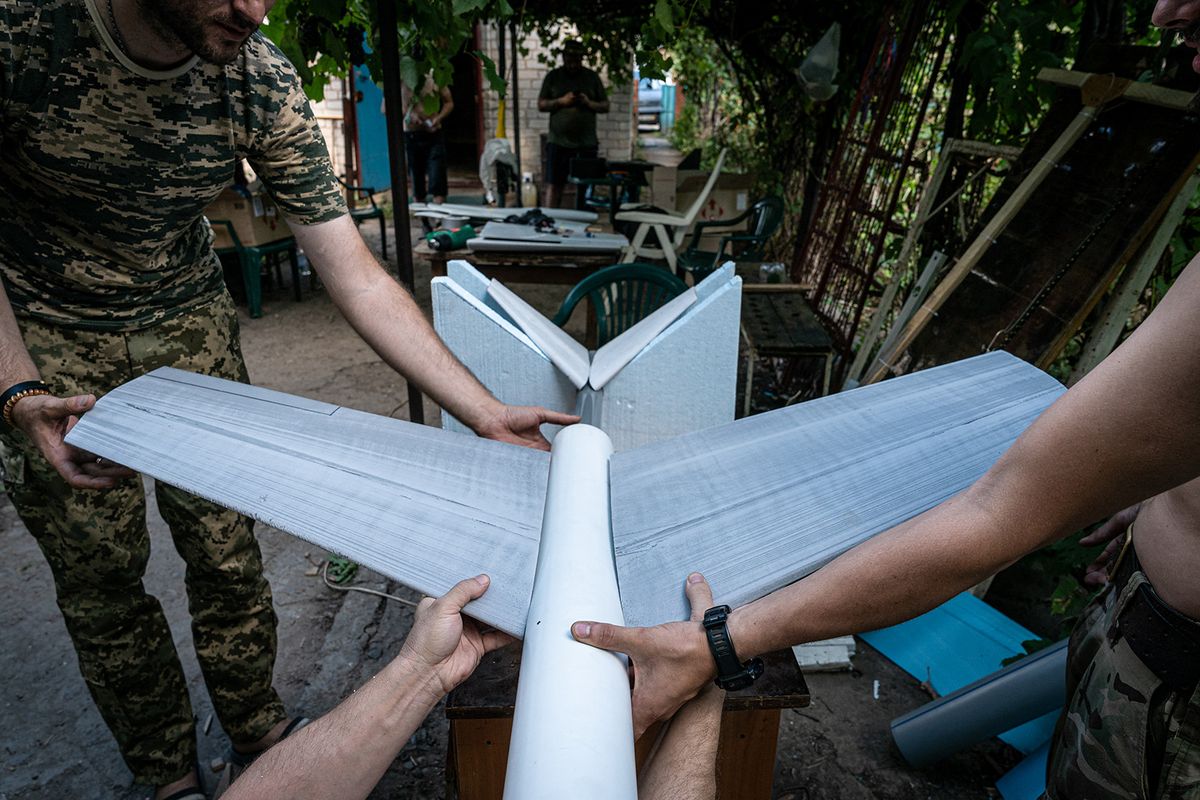 Ukrainian soldiers test homemade drones in Donetsk Oblast