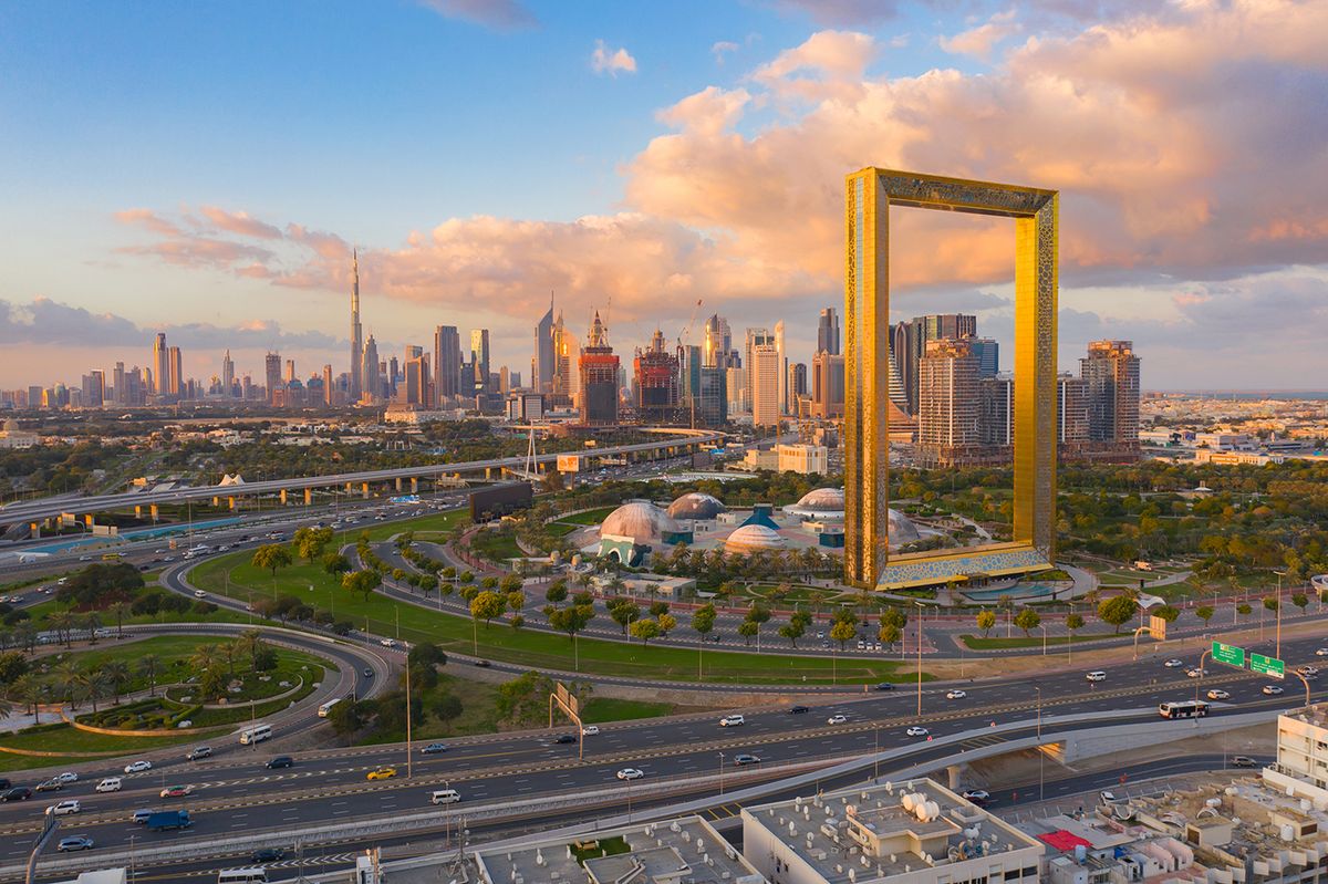 Aerial,View,Of,Dubai,Frame,,Downtown,Skyline,,United,Arab,Emirates
