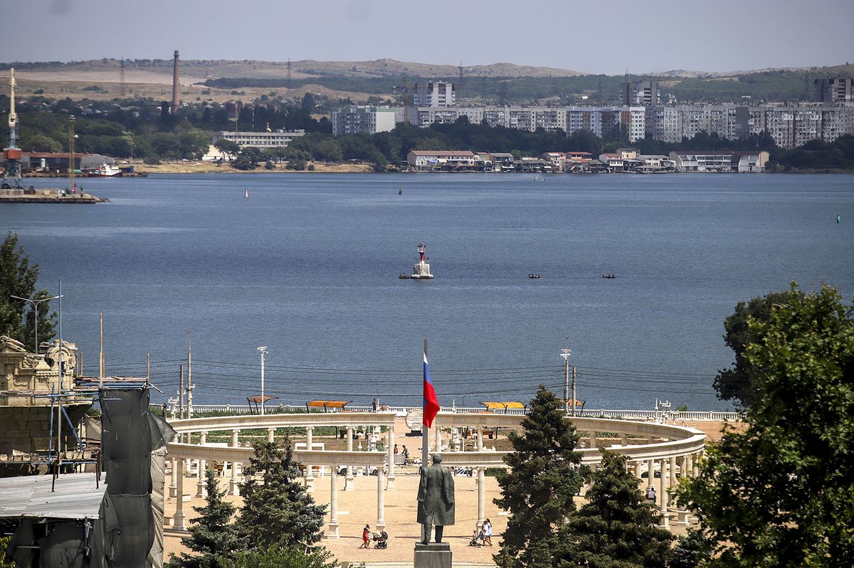 Sea transportation from Port Kavkaz to Kerch Strait
CRIMEA - JULY 25: A general view of the Kerch Strait as Russia-Ukraine war continues in Crimea on July 25, 2023. Car ferries departing from Kavkaz Port of Krasnodar to the Kerch Strait, where the Crimean bridge, where the attacks were carried out recently, attract great attention. Stringer / Anadolu Agency (Photo by STRINGER / ANADOLU AGENCY / Anadolu Agency via AFP)