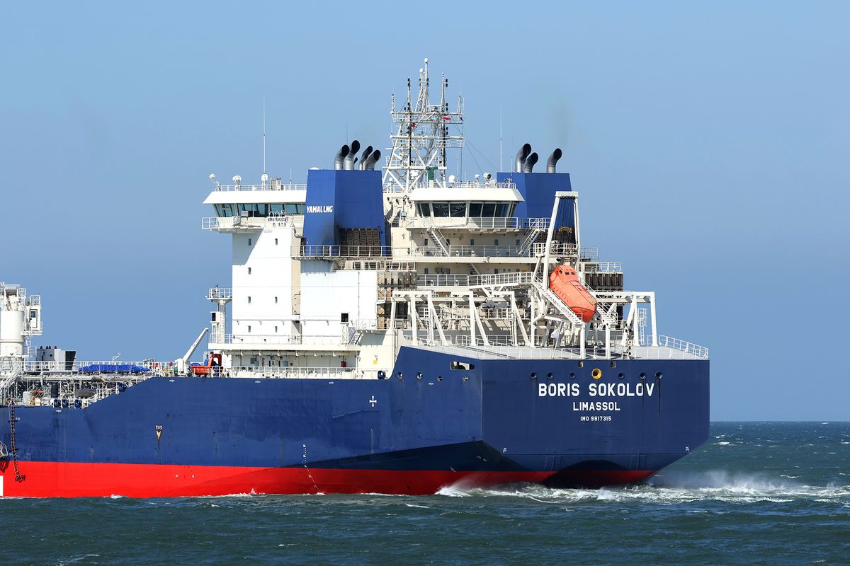 The,Crude,Oil,Tanker,Boris,Sokolov,Leaves,The,Port,Of
The crude oil tanker Boris Sokolov leaves the port of Rotterdam on April 15, 2023.