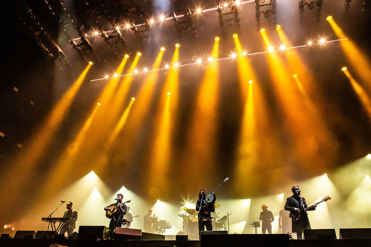 The british folk band Mumford &amp; Sons  performing live at Pinkpop Festival 2018 in Landgraaf Netherlands (Photo by Roberto Finizio/NurPhoto) (Photo by Roberto Finizio / NurPhoto / NurPhoto via AFP)