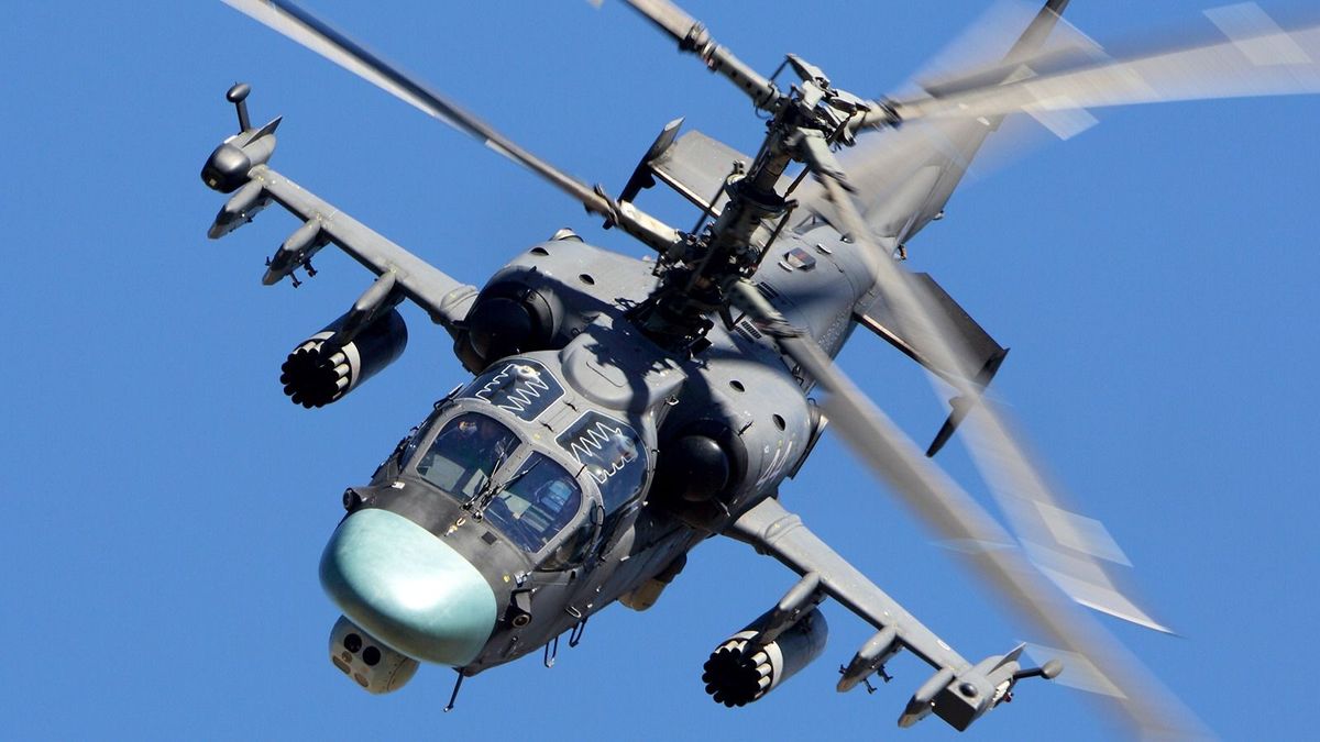 DUBROVICHI, RYAZAN, RUSSIA - AUGUST 6, 2016: Kamov Ka-52 Alligator RF-91336 (NATO code name: Hokum B) attack helicopter of russian air force at Dubrovichi shooting range.