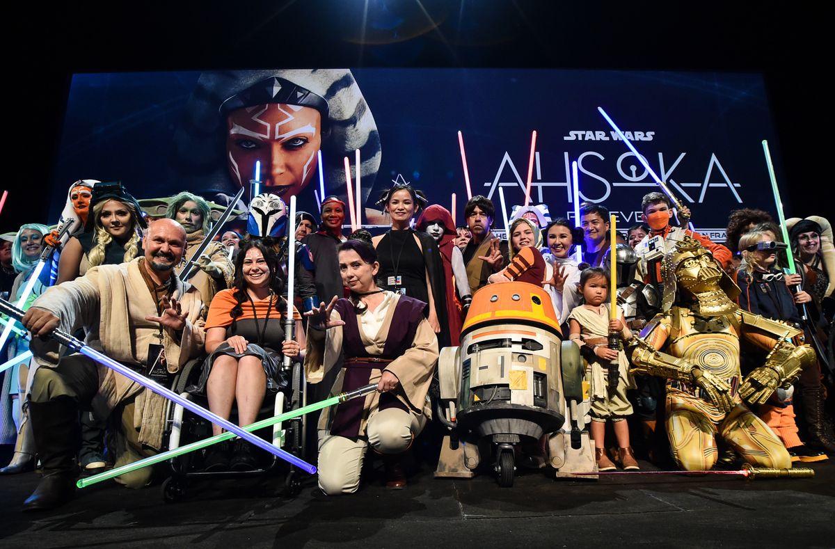 Ahsoka Fan Event In Hollywood CA
LOS ANGELES, CALIFORNIA - AUGUST 17: Guests in costumes attend the Ahsoka fan event at El Capitan Theatre in Hollywood, California on August 17, 2023. (Photo by Alberto E. Rodriguez/Getty Images for Disney)