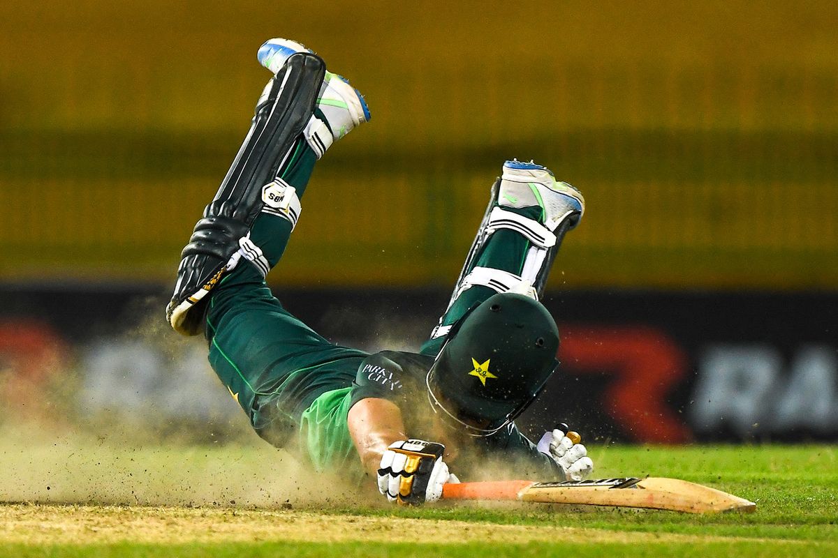 Pakistan's Agha Salman runs between the wickets during the third and final one-day international (ODI) cricket match between Pakistan and Afghanistan at the R. Premadasa Stadium in Colombo on August 26, 2023. (Photo by Ishara S. KODIKARA / AFP)