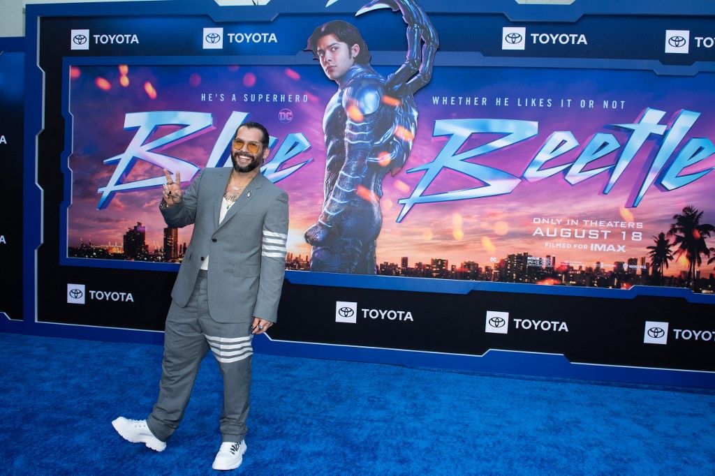 Premiere of Warner Bros' 'Blue Beetle'Puerto Rican director Angel Manuel Soto holds a picture of actor Xolo Mariduena as he arrives for Warner Bros' "Blue Beetle" premiere at the TCL Chinese Theatre in Hollywood, California, August 15, 2023. (Photo by VALERIE MACON / AFP)