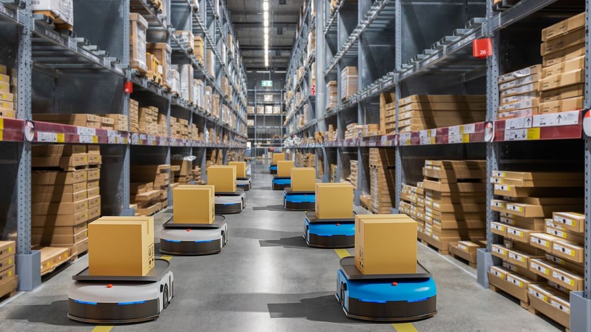 Autonomous,Robot,Delivery,In,Warehouses,With,5g,Wireless,Connection,,Smart