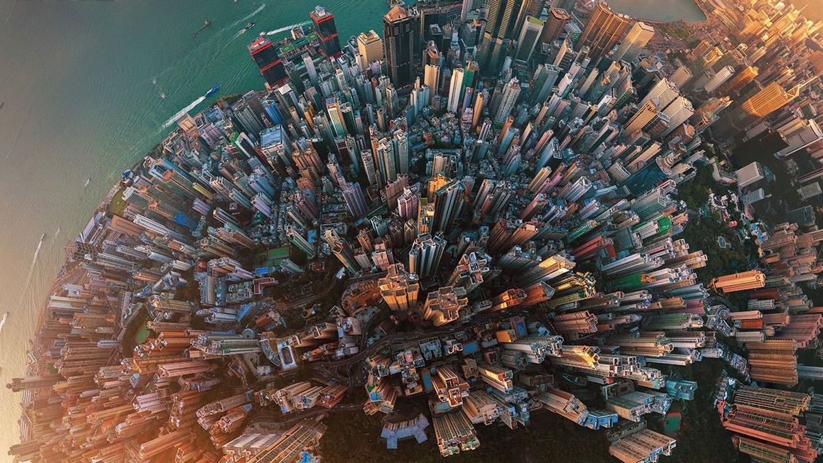 Little,Planet.,Aerial,View,Of,Hong,Kong,Downtown.,Financial,District