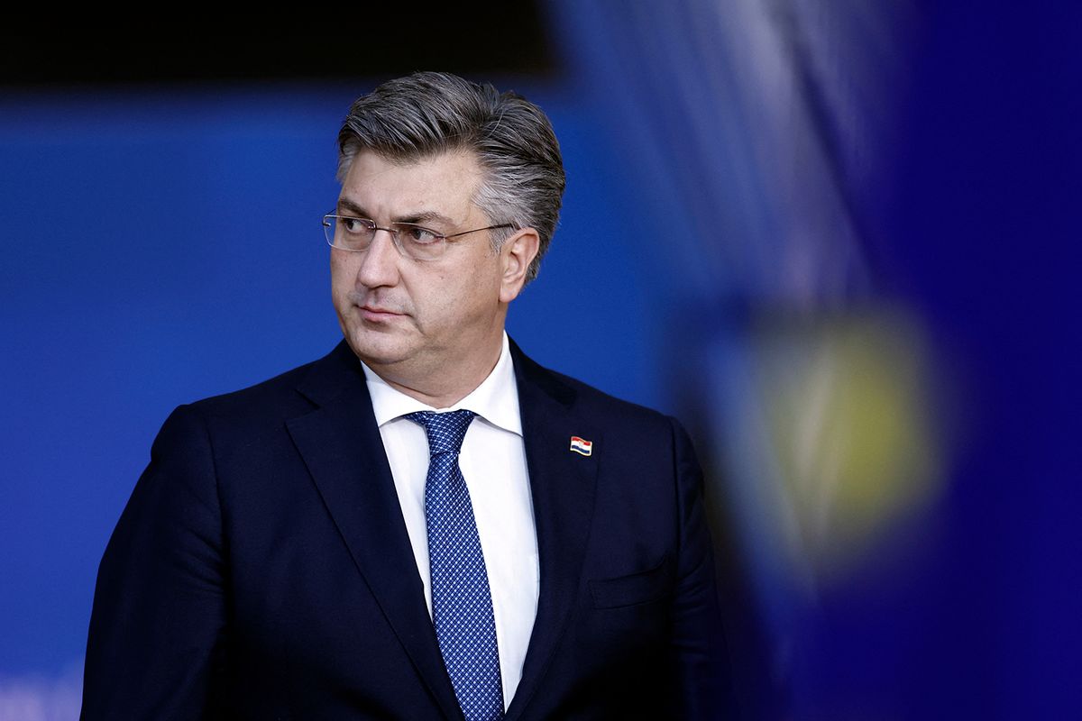 Croatia's Prime Minister Andrej Plenkovic arrives for the first day of a EU leaders Summit at The European Council Building in Brussels on October 20, 2022. (Photo by Kenzo TRIBOUILLARD / AFP)