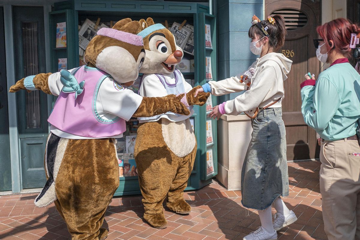 Disney characters are back interacting with fans at Shanghai Disneyland, Shanghai, China, 7 March, 2023. (Photo by stringer / ImagineChina / Imaginechina via AFP)