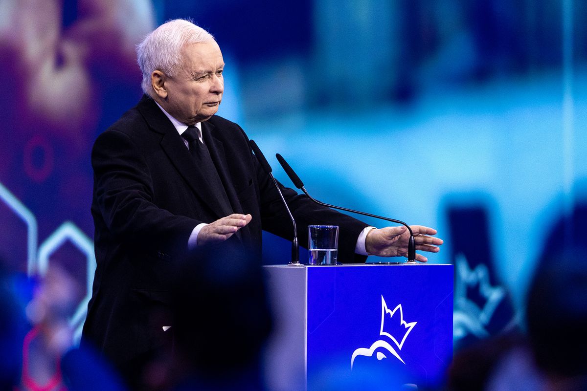 Law And Juctice Party Convention In Poland Jaroslaw Kaczynski  leader of ruling party Law and Justice during the second day of the program convention in Warsaw, Poland, on May 14, 2023NO SALES POLAND (Photo by Andrzej Iwanczuk/NurPhoto) (Photo by ANDRZEJ IWANCZUK / NurPhoto / NurPhoto via AFP)