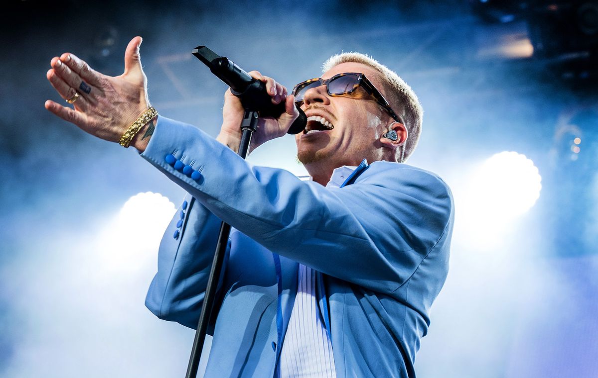The American artist Macklemore performs on Gröna Lund's big stage, Stockholm, Sweden 11 May 2023Photo: Claudio Bresciani / TT / Code 10090 (Photo by Claudio Bresciani / TT NEWS AGENCY / TT News Agency via AFP)