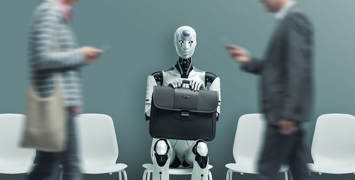 Business,People,And,Humanoid,Ai,Robot,Sitting,And,Waiting,For