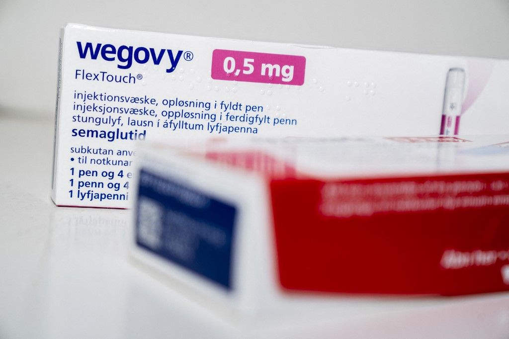 WegovyThe preparation Wegovy from Novo Nordisk is used to treat type 2 diabetes and as a slimming agent, photographed in Copenhagen, Thursday 23 March 2023.. (Photo: Ida Marie Odgaard/Ritzau Scanpix) (Photo by Ida Marie Odgaard / Ritzau Scanpix / Ritzau Scanpix via AFP)