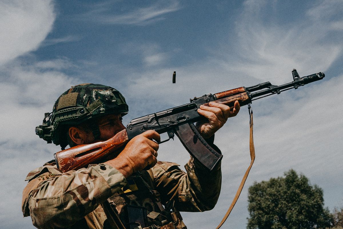 Ukrainian soldiers from the Mechanized Brigade in training
DONETSK OBLAST, UKRAINE - JULY 31: A Ukrainian soldier from the Mechanized Brigade trains using live ammunition at a training ground near the front lines in Donetsk Oblast, Ukraine on July 31, 2023. Wojciech Grzedzinski / Anadolu Agency (Photo by WOJCIECH GRZEDZINSKI / ANADOLU AGENCY / Anadolu Agency via AFP)