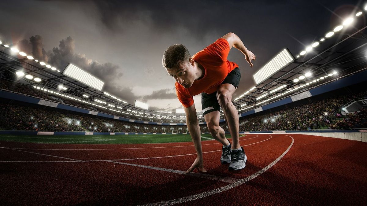 Sport,Backgrounds.,Sprinter,Starting,On,The,Sport,Arena.,Dramatic,Image.