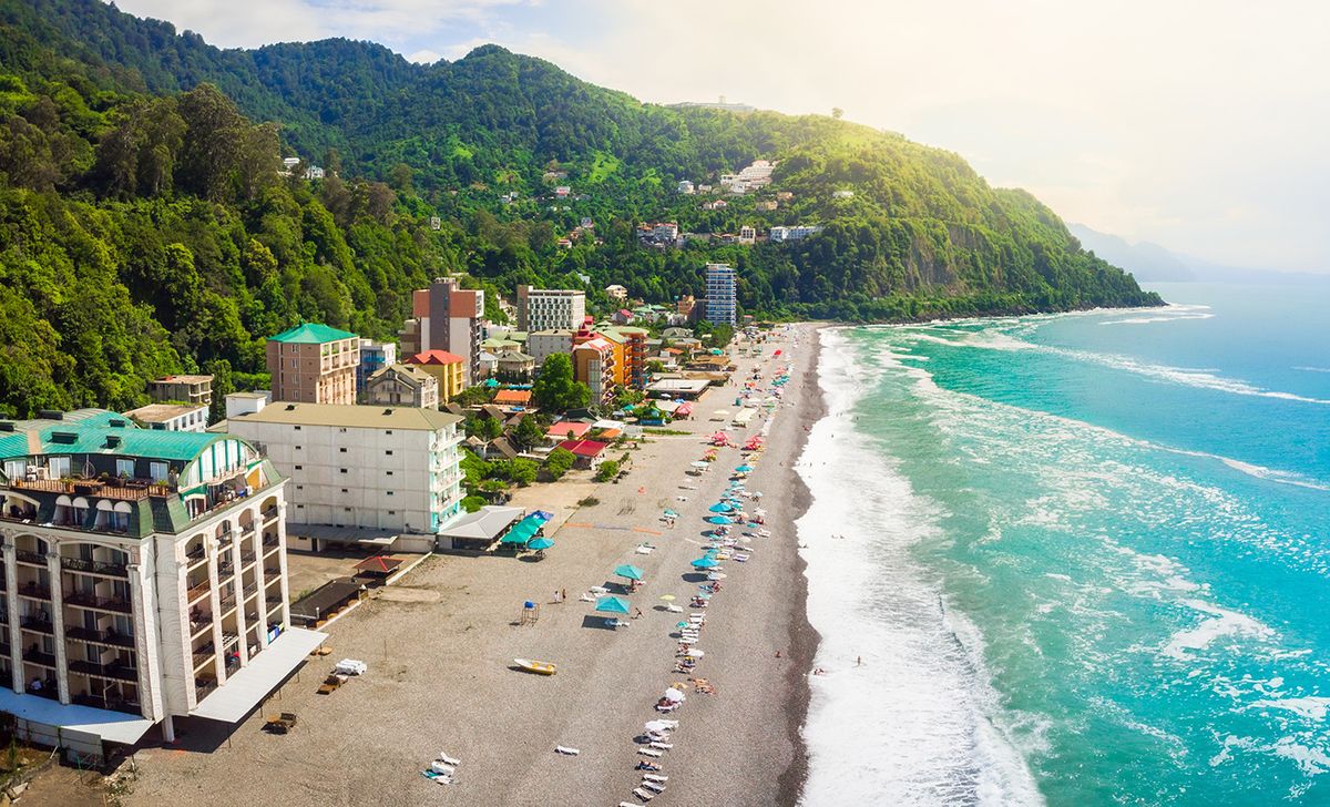 Aerial,Panorama,Georgian,Black,Sea,Beach,In,Sarpi.,Beautiful,Sandy