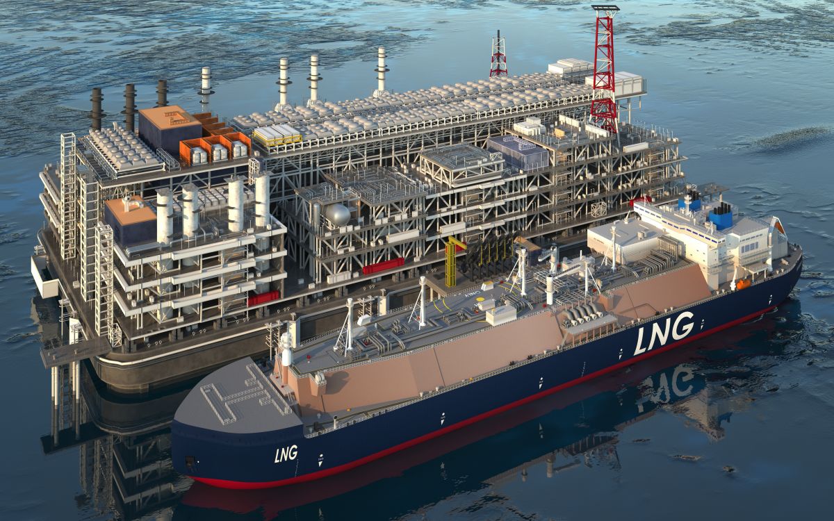 Lng,Plant,Based,On,Gravity,Type,With,A,Gas,Carrier.