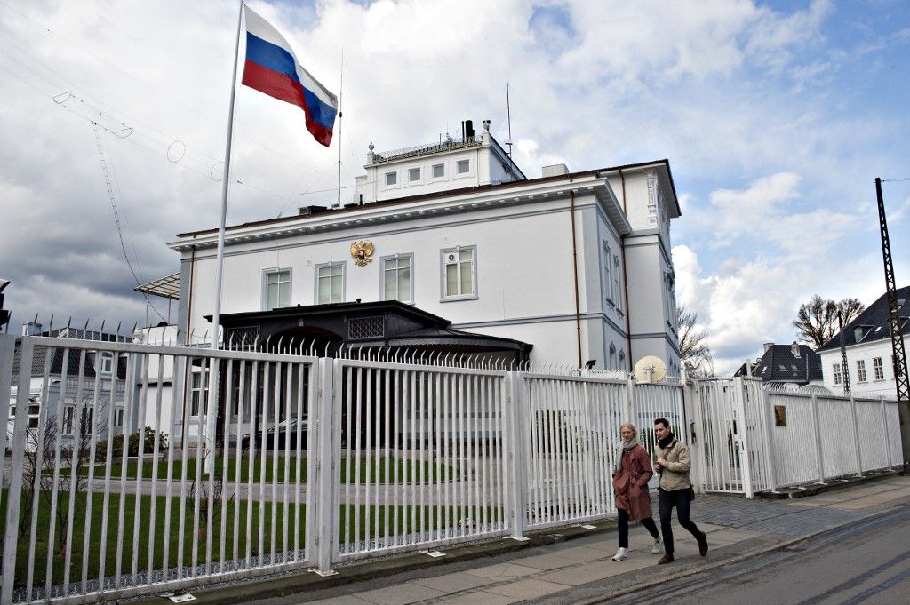 (FILES) A picture taken on April 7, 2016 shows the building of the Embassy of the Russian Federation in Copenhagen. Denmark said on September 1, 2023 that it had told Russia to reduce the number of staff at its Copenhagen embassy following Russian requests for visas for "intelligence officers". Denmark's ministry of foreign affairs said the Russian mission would need to reduce its staff to match the level of the Danish embassy in Moscow, and that it had informed Russia's ambassador Vladimir Barbin. The ministry said the move followed lengthy negotiations between the countries regarding visas for embassy employees. (Photo by Jens Noergaard Larsen / Ritzau Scanpix / AFP) / Denmark OUT