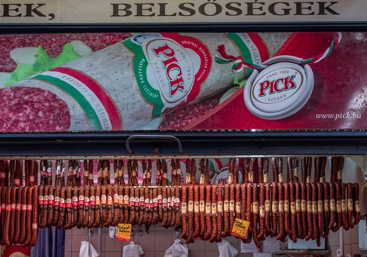 Budapest,,Hungary,-,March,27,,2019:,Hungarian,Sausages,Hanged,In