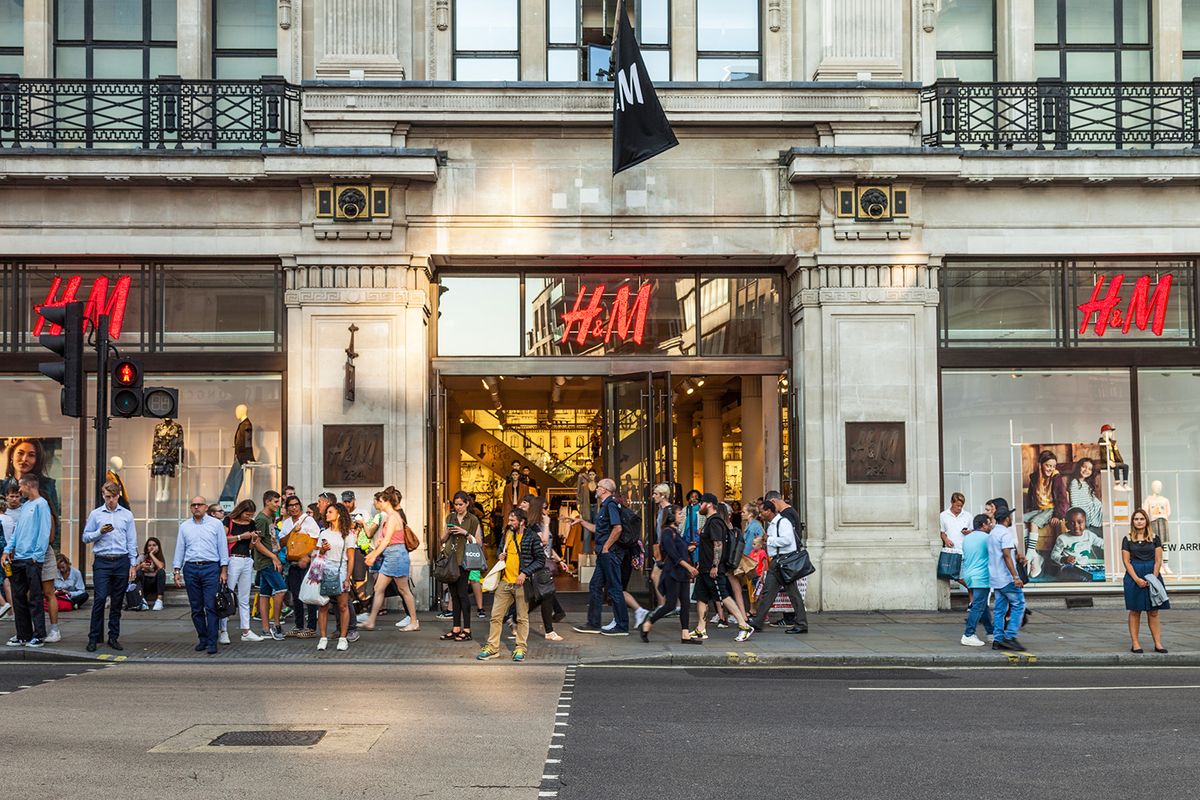 London,,Uk,-,August,21st,2018:,H&m,Store,Front,In
LONDON, UK - August 21st 2018:  H&M store front in Regents Street, Mayfair. H&M is a Swedish multinational clothing-retail company, known for its fast-fashion clothing for men, women and children.
