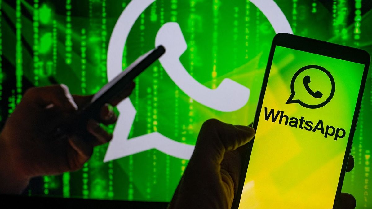 WhatsApp Illustration
WhatsApp logo displayed on mobile phone and on screen in the background, seen in this photo illustration. On 5 August 2023 in Brussels, Belgium. (Photo illustration by Jonathan Raa/NurPhoto) (Photo by Jonathan Raa / NurPhoto / NurPhoto via AFP)