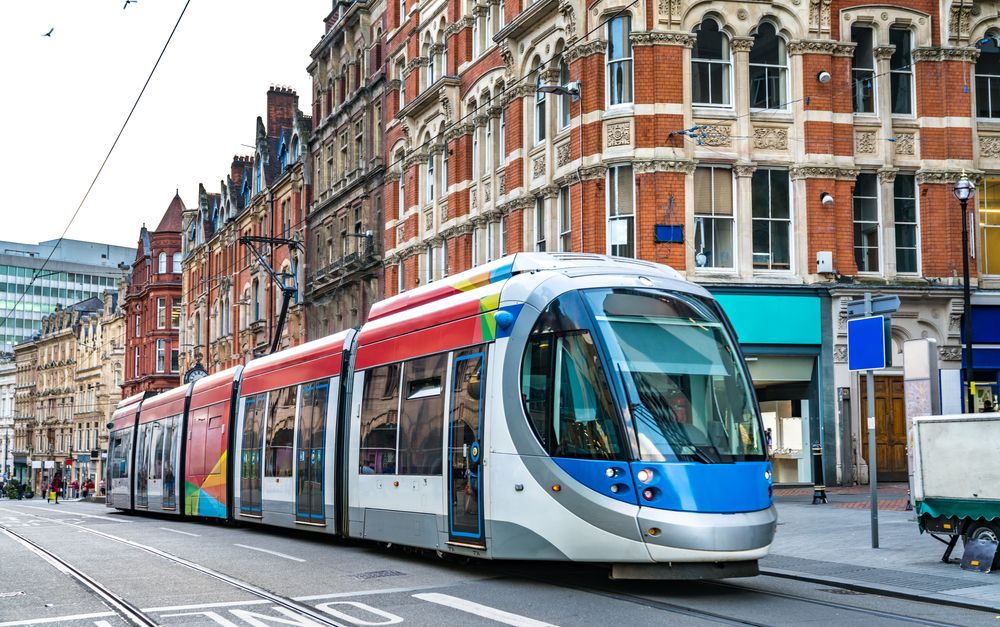 City,Tram,On,A,Street,Of,Birmingham,In,England