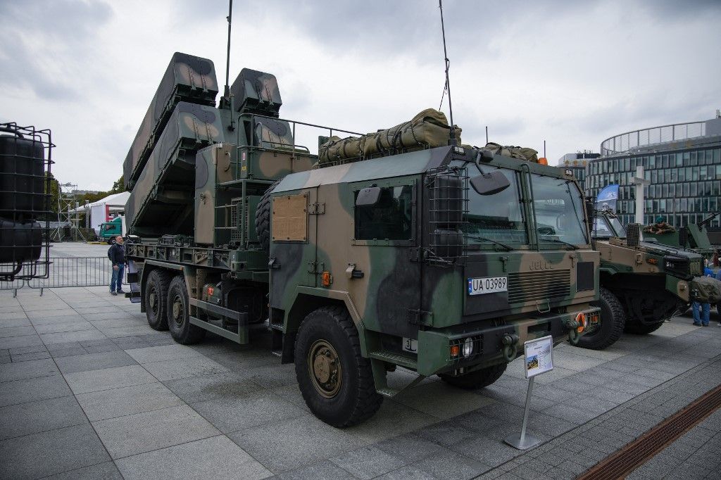 Poland Military EquipmentAn NSM (Naval Strike Missile) launcher manufactured by the Norwegian Kongsberg Defence and Aerospace company is seen on a Jelcz truck near Pilsudski Square in Warsaw, Poland on 13 September, 2022. (Photo by STR/NurPhoto) (Photo by NurPhoto / NurPhoto via AFP)
