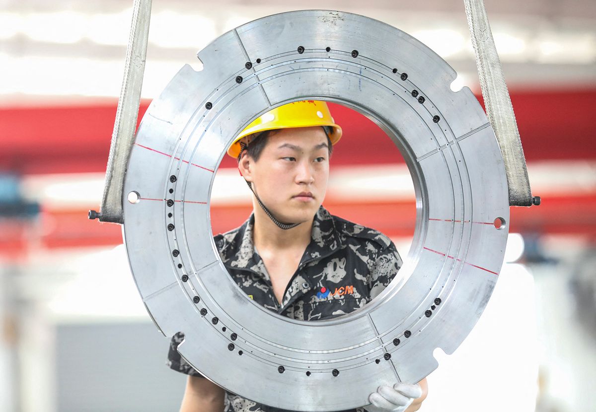 China Manufacturing Industry Automobile Tire Mold
HUAI'AN, CHINA - AUGUST 2, 2023 - A worker processes a mold for an automobile tire at a workshop in Huai 'an City, Jiangsu Province, China, Aug. 2, 2023. (Photo by Costfoto/NurPhoto) (Photo by CFOTO / NurPhoto / NurPhoto via AFP)