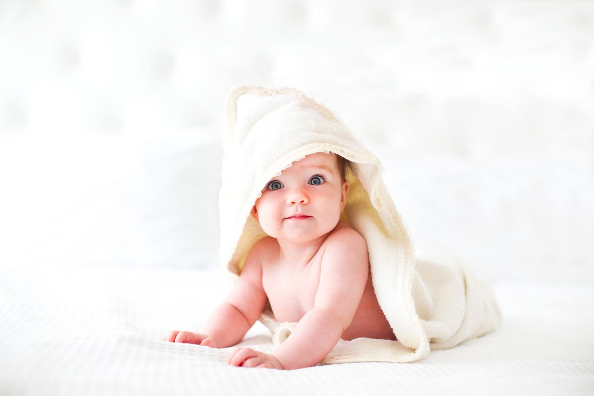 Six,Month,Baby,Wearing,Towel,After,Bath.,Childhood,And,Baby
