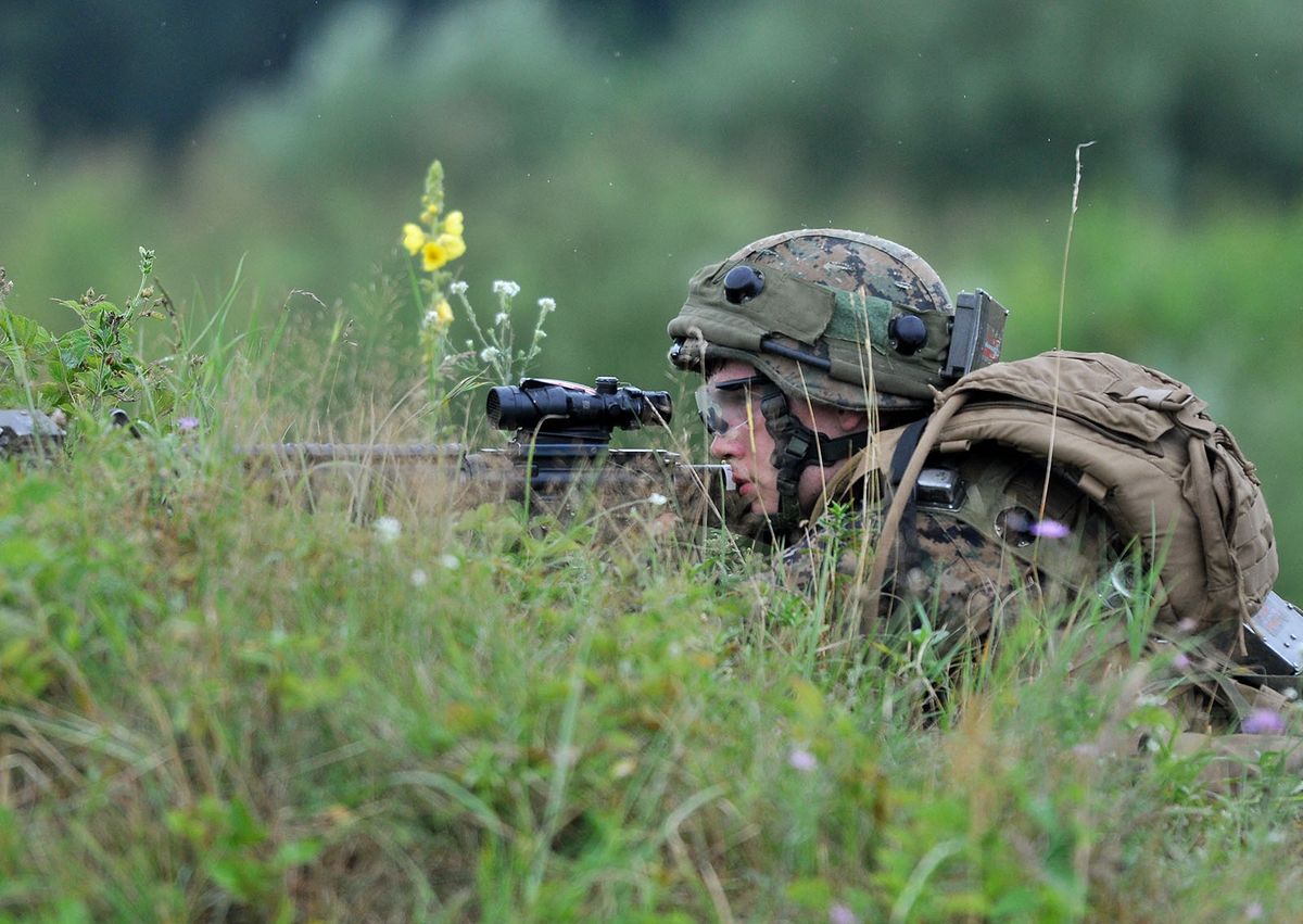 the International Center for Peacemaking and Safety
Sniper the detachment American fur seal during exercises Rapid Trident / Sabre Guardian - 2015 at the International Center for Peacemaking and Safety, near Lviv, western Ukraine. Ukraine, Friday, July 24, 2015 (Photo by Danil Shamkin/NurPhoto) (Photo by Danil Shamkin / NurPhoto / NurPhoto via AFP)