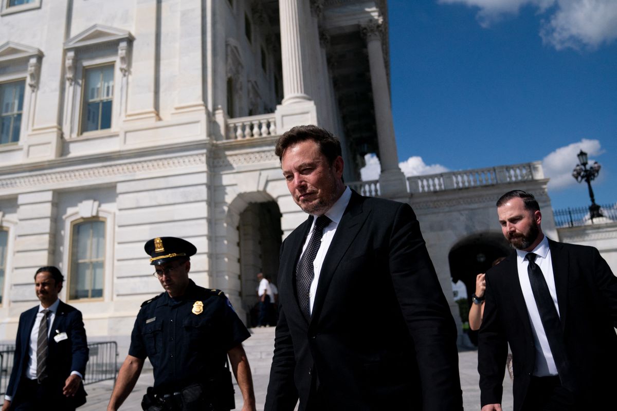 Elon Musk departs following a meeting in the office of US House Speaker Kevin McCarthy (R-CA), at the US Capitol in Washington, DC, on September 13, 2023. (Photo by Stefani Reynolds / AFP)