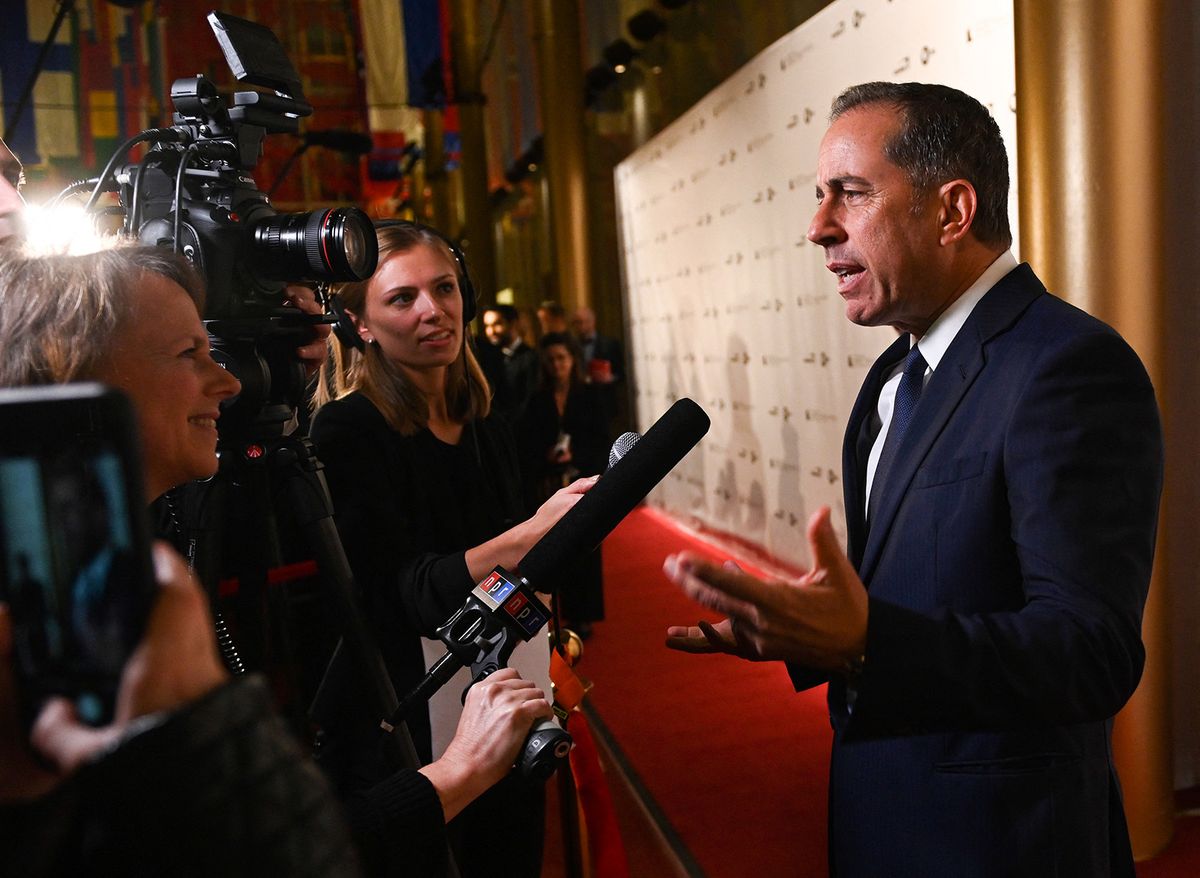 Jerry Seinfeld speaks to reporters on the red carpet for the 21st Annual Mark Twain Prize for American Humor at the Kennedy Center in Washington, D.C. on October 21, 2018. (Photo by ANDREW CABALLERO-REYNOLDS / AFP)