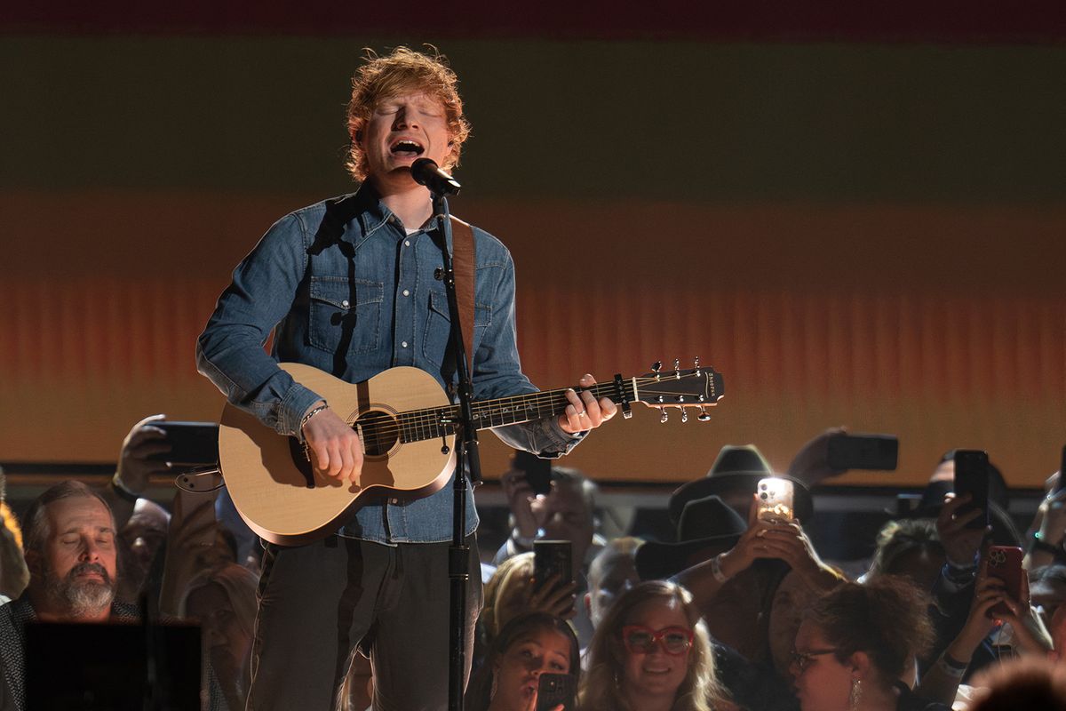 US musician Ed Sheeran performs during the Academy of Country Music (ACM) Awards at Ford Center at the Star in Frisco, Texas, on May 11, 2023. (Photo by SUZANNE CORDEIRO / AFP)