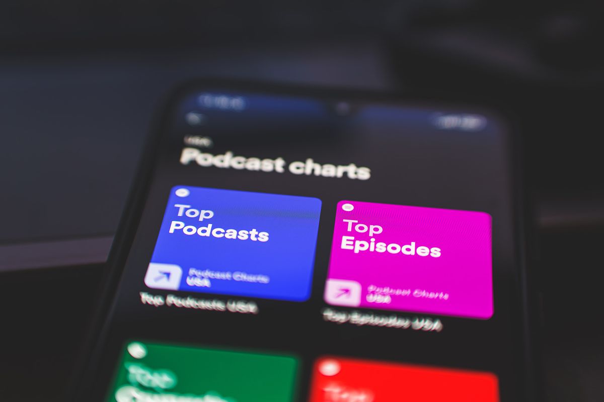 Riga,,Latvia,-,2022,,February,2:podcasts,Charts,On,Spotify.,Podcast
Riga, Latvia - 2022, February 2:Podcasts charts on spotify. Podcast listening platform. A podcast is an episodic series of digital audio files that a user can download to a personal device for easy l