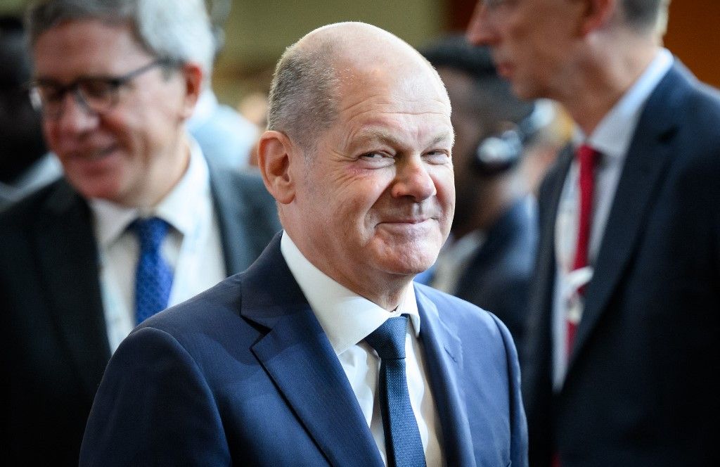 International Meeting of the Community of Sant'Egidio12 September 2023, Berlin: Chancellor Olaf Scholz (SPD) shows up at the International Meeting of the Christian Community of Sant'Egidio again without the eye patch that he had worn since a fall. The three-day meeting in Berlin is held under the motto "Daring Peace. Religions and cultures in dialogue". The Community of Sant'Egidio was founded in Rome in 1968 and has since developed into a network of Christian lay people with several tens of thousands of followers. Photo: Bernd von Jutrczenka/dpa (Photo by BERND VON JUTRCZENKA / DPA / dpa Picture-Alliance via AFP)