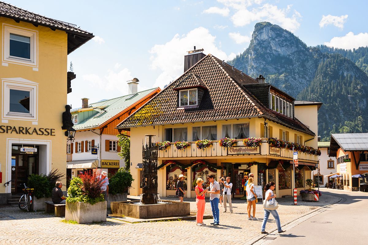 Oberammergau,,Germany,-,July,2,,2015:,Street,In,Oberammergau,,A
OBERAMMERGAU, GERMANY - JULY 2, 2015: Street in Oberammergau,  a municipality in of Garmisch-Partenkirchen  famous for the NATO School.