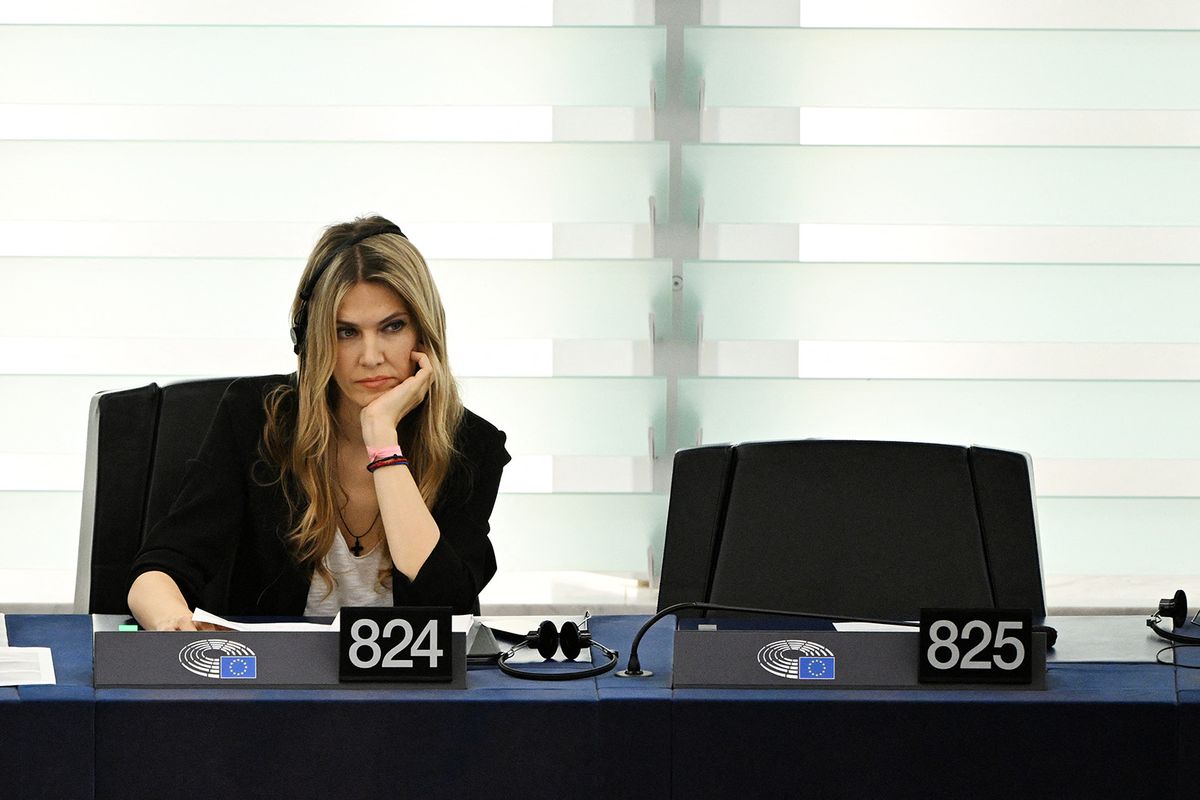 Former Europarliament Parliament Vice President Eva Kaili takes part in a voting session on EU nature restoration law during a plenary session at the European Parliament in Strasbourg, eastern France, on July 12, 2023. The European Parliament on July 12, 2023 narrowly backed a key biodiversity bill aimed at rewilding EU land and water habitats, overcoming a backlash by conservative lawmakers who said it would hurt farmers. The text endorsing the Nature Restoration Law passed with 336 votes in favour, 300 against and 13 abstentions, setting the scene for the parliament to negotiate a final law on the issue with EU member state governments. (Photo by FREDERICK FLORIN / AFP)