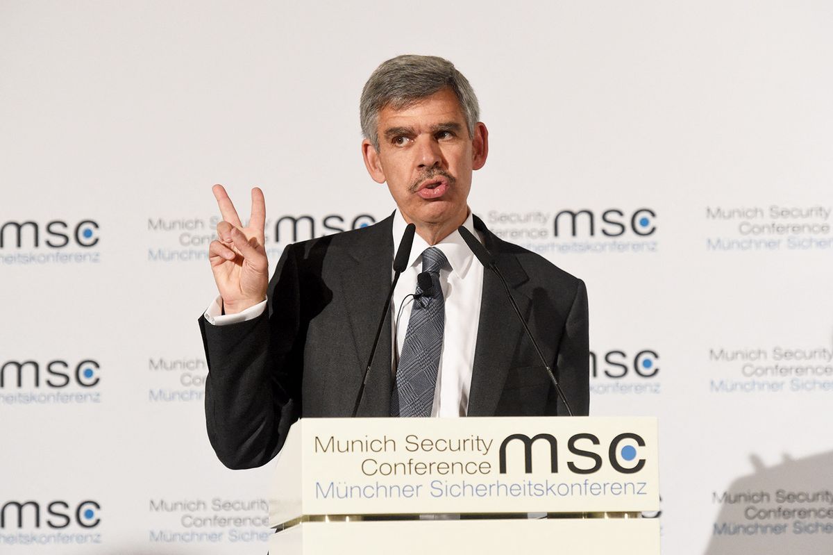 14 February 2020, Bavaria, Munich: Mohamed Aly El-Erian, former CEO of the Pacific Investment Management Company, speaks on the first day of the 56th Munich Security Conference. Photo: Felix Hörhager/dpa (Photo by Felix Hörhager / DPA / dpa Picture-Alliance via AFP)