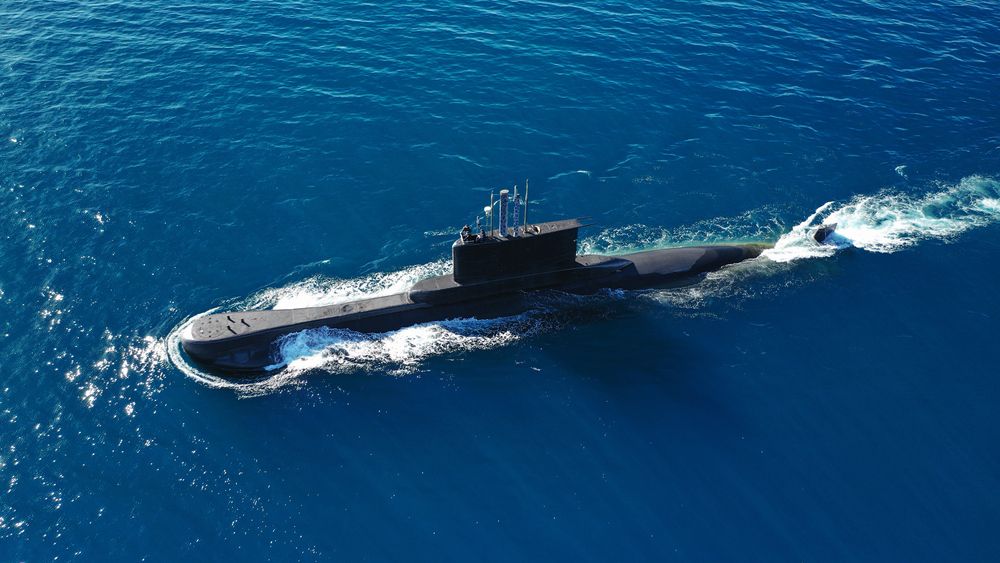 Aerial,Drone,Photo,Of,Latest,Technology,Naval,Armed,Forces,Submarine