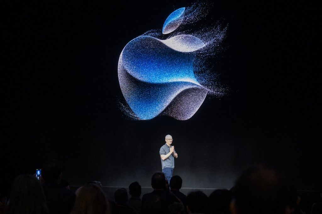 Tim Cook, chief executive officer of Apple Inc., speaks during a launch event for the new Apple iPhone 15 at Apple Park in Cupertino, California, on September 12, 2023. (Photo by Nic Coury / AFP)