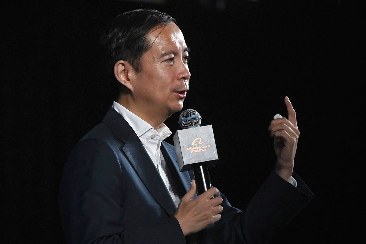 Daniel Zhang, executive chairman and chief executive officer of Chinese e-commerce giant Alibaba Group, speaks during a ceremony to announce a strategic partnership between the Alibaba Group and Universal Beijing Resort in Beijing on October 17, 2019. Comcast is the largest US cable provider and owns the NBCUniversal media group. (Photo by WANG Zhao / AFP)