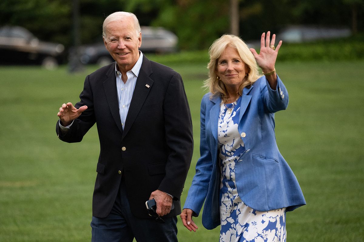 First Lady Jill Biden had tested positive for Covid-19
(FILES) US President Joe Biden and First Lady Jill Biden walk to the White House upon arrival on the South Lawn in Washington, DC, August 26, 2023, following a week long vacation in Lake Tahoe, Nevada. US First Lady Jill Biden on September 4 tested positive for Covid-19, the White House said. President Joe Biden tested negative.The 72-year-old first lady is experiencing "only mild symptoms," her office said, and will remain in the couple's home in Rehoboth Beach, Delaware.Jill Biden last tested positive for Covid a year ago.President Biden, 80, was administered a Covid test September 4 evening and tested negative, the White House said, adding that he will continue regular testing and monitor for symptoms. (Photo by SAUL LOEB / AFP)